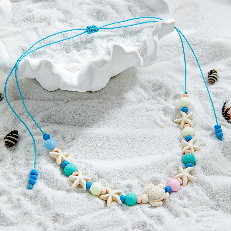 Bohemian Ocean Style Turtle & Starfish Beaded Necklace, Summer Wear